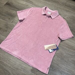 Fair Harbor Shirt Mens Size M Pink Sand Ravello Terry Cloth Polo Organic Cotton